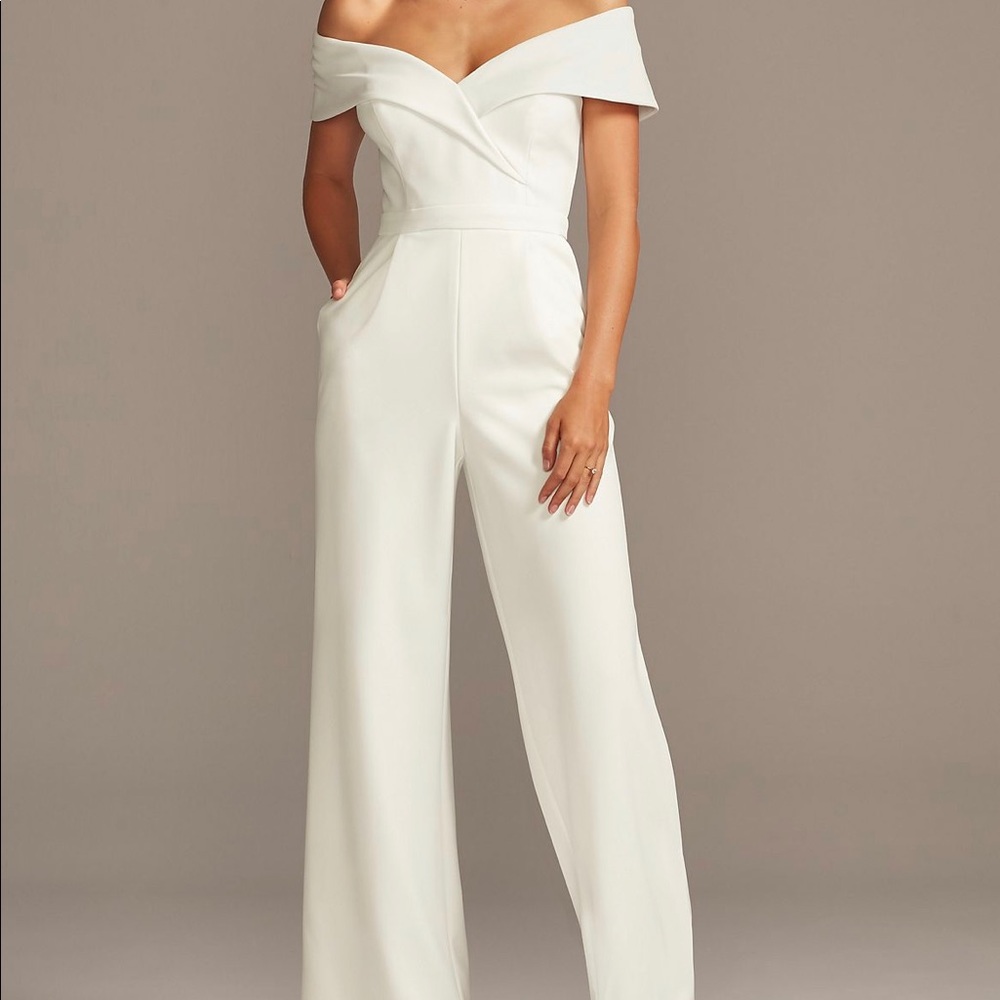 Cuffed Off-The-Shoulder Stretch Crepe Jumpsuit